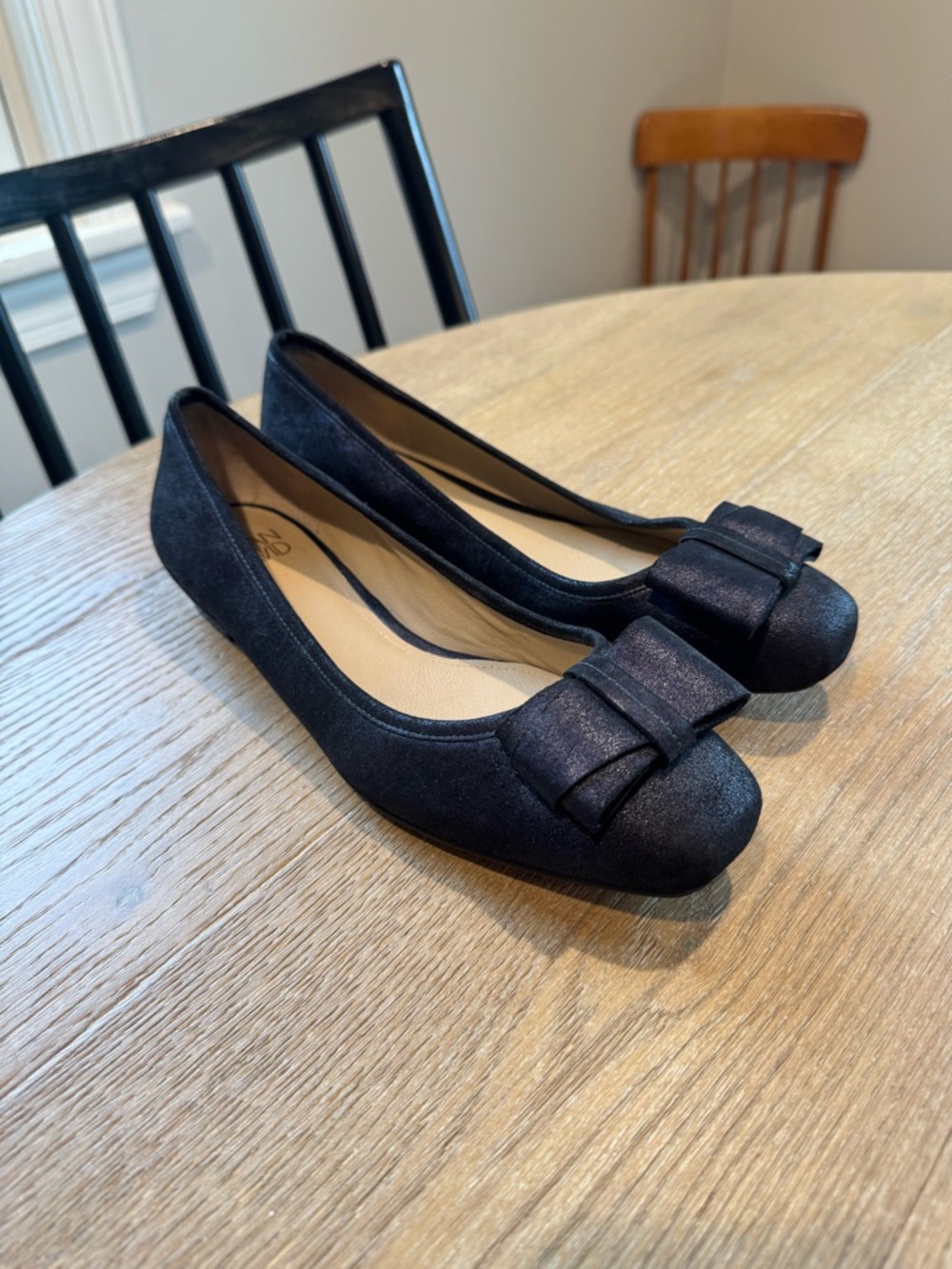 Joan & David Dahillard Navy Bow Ballet Flats Leather Upper Size 8.5 Balletcore